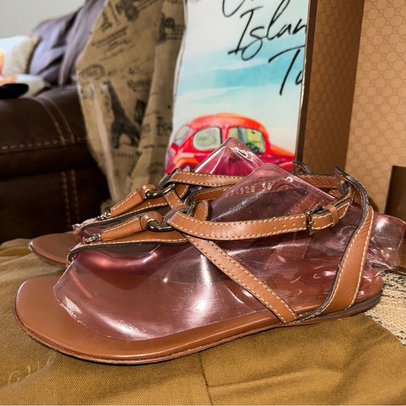 Gucci Horsebit Brown Leather Ankle Strap Thong Flat Sandals Size 36 - Picture 3 of 16
